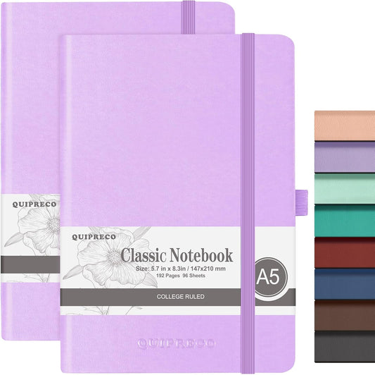 Hardcover Lined Bullet Dotted Journal Notebook, A5 140 192 Pages 100 120Gsm Paper College ruled for School,Work,Travel,and Daily Planning，5.7''*8.3'' (2, Lavender, A5 Lined)