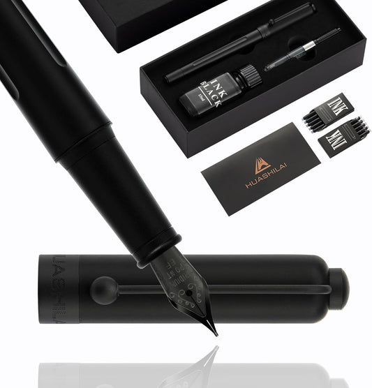 Luxury Matte Black Forest Fountain Pen Set,Titanium Black Extra Fine and Medium Nibs,Includes 2 Ink Converters,10 Ink Cartridges,15ml ink，Premium Gift Case for Calligraphy (Extra Fine Nib)