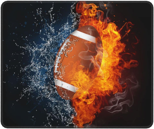 Football Mouse Pad Boys Men Teens Gamer Cool Desk Mat with Water Fire Printed, Sports Mousepad for Gaming/Home/Office, Non-Slip Rubber Mouse Mat with Stitched Edges for Desktop, 12 x 10 inch