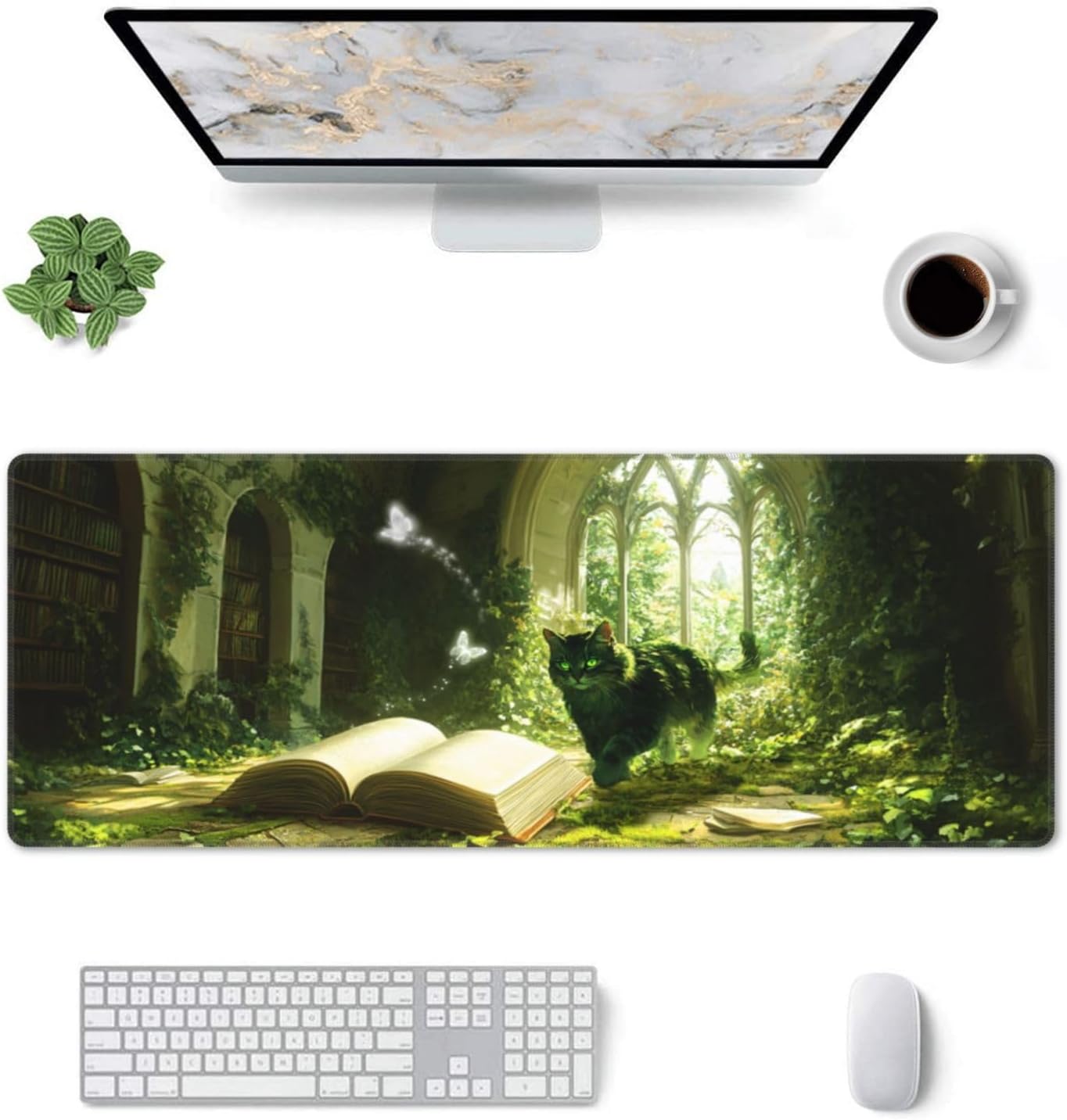 Nature Book Mouse Pad 31.5 X 11.8 Inch Big Desk Rubber Base Stitched Edges Keyboard Pad XXL Mouse Mat for Home Game and Office