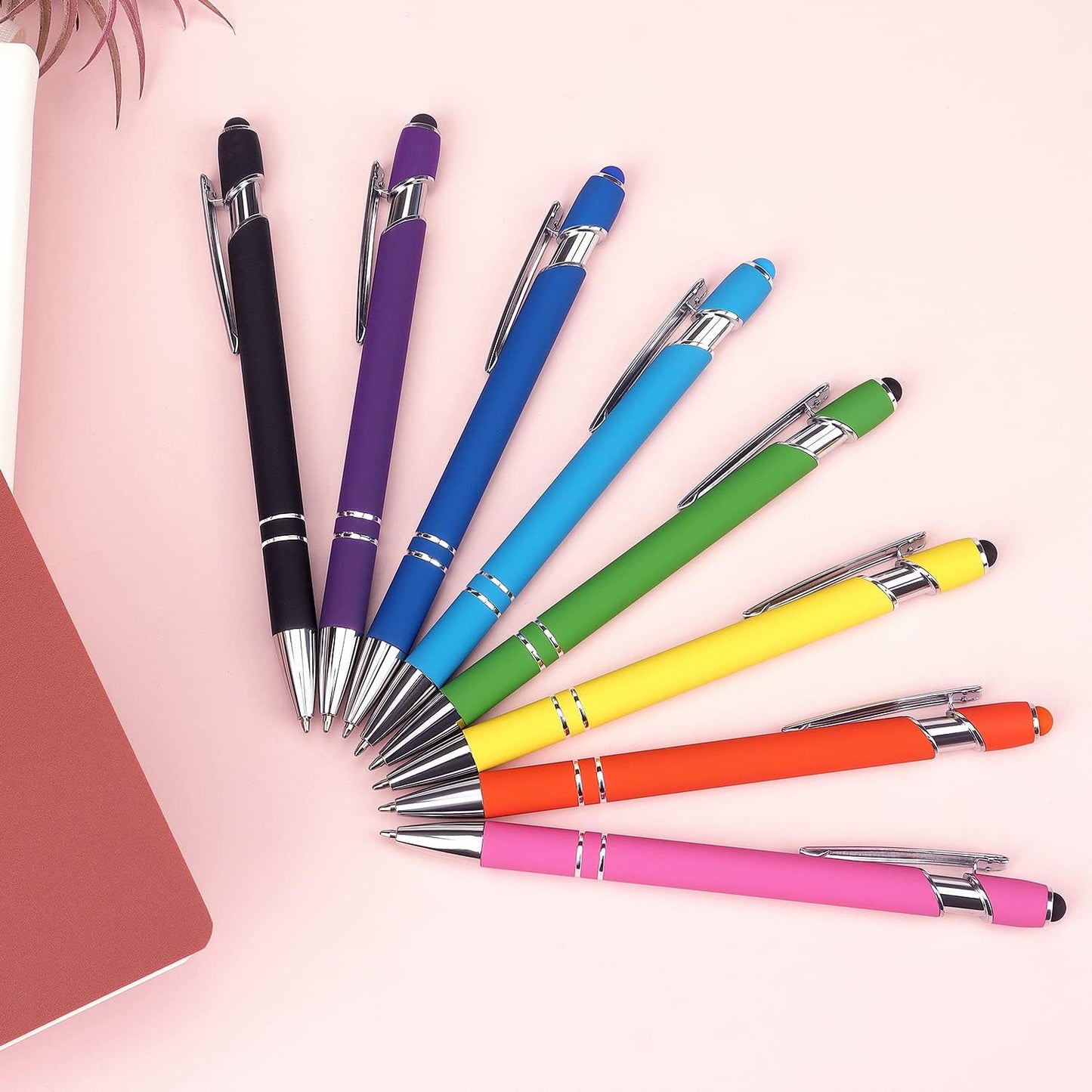 8 Pack Ballpoint Pen 2-in-1 Stylus Retractable Ballpoint Pen with Stylus tip, Metal Stylus Pen for Touch Screens, 1.0 mm Black Ink