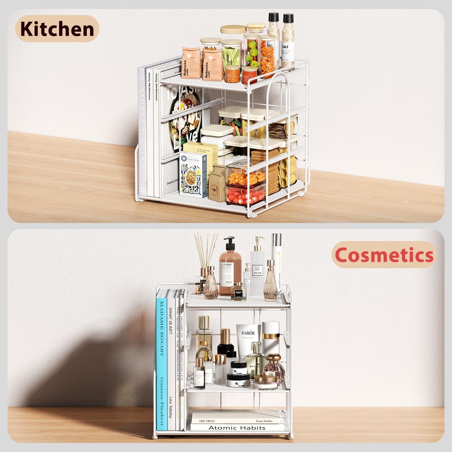 Desk File Organizer and Accessories, 4-Tier Paper Organizer with Vertical File Holder, Office Desk Accessories & Workspace Organizers and Storage for Office Supplies (White)