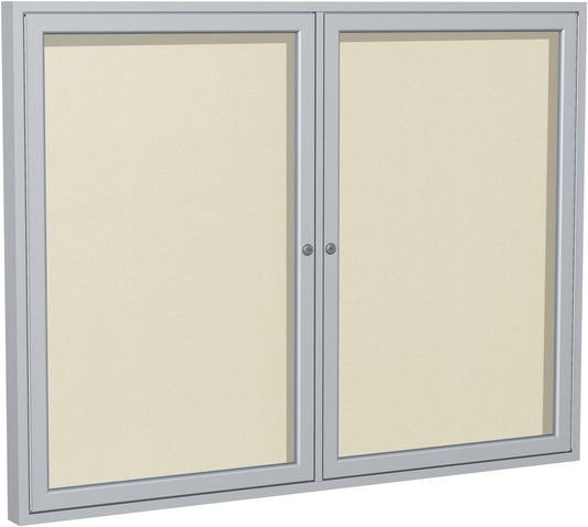 Ghent 36"x60" 2-Door Outdoor Enclosed Vinyl Bulletin Board, Shatter Resistant, with Lock, Satin Aluminum Frame - Ivory (PA23660VX-185), Made in the USA