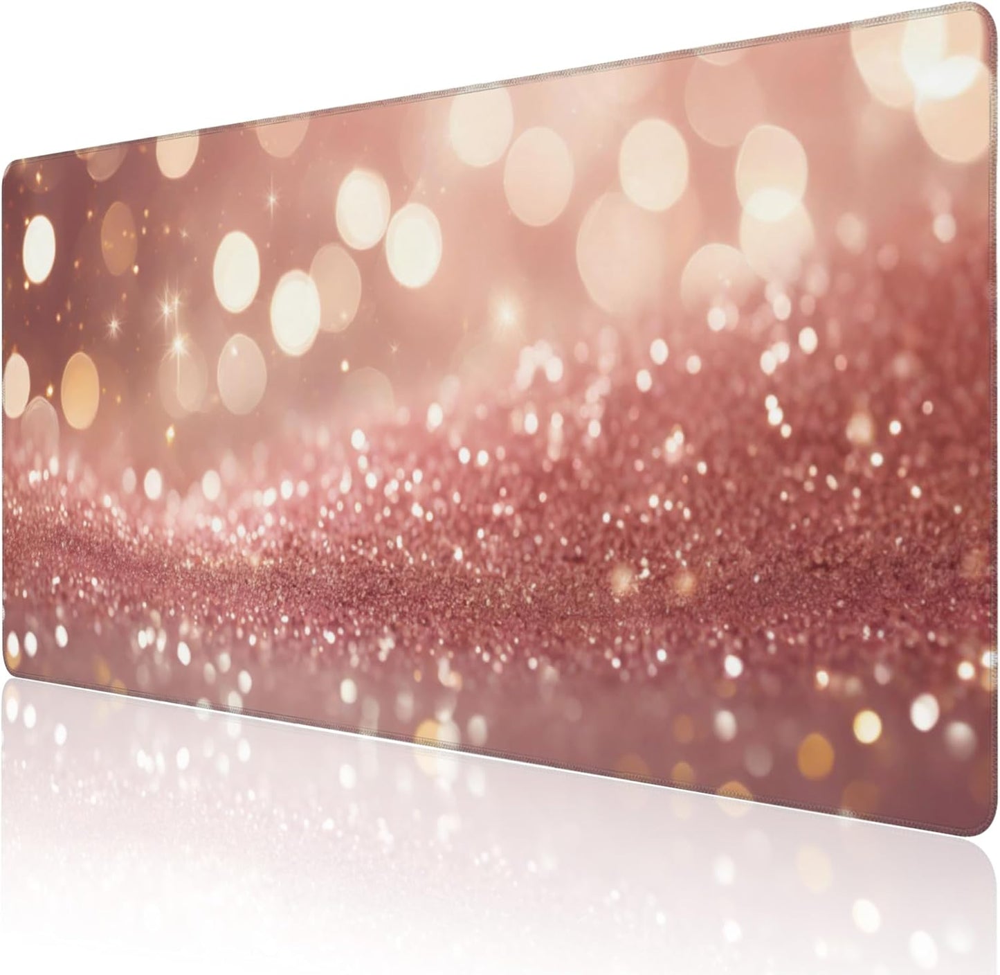 Extended Large Gaming Mouse Pad, Rose Pink Glitter Large Desk Mat for Desktop XXL, Non-Slip Rubber Base Stitched Edges Long Computer Keyboard Desk Pad Mouse Mat for Gaming Home Office 35.4"X15.7"