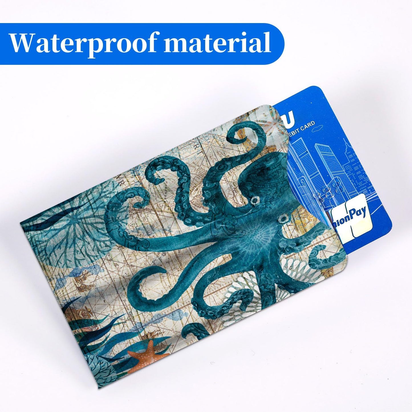 12 PCS RFID Blocking Sleeves, Credit Card Holder for Women Men Protect Cards Identity from Electronic Theft Travel Case Set (Marine Animals)