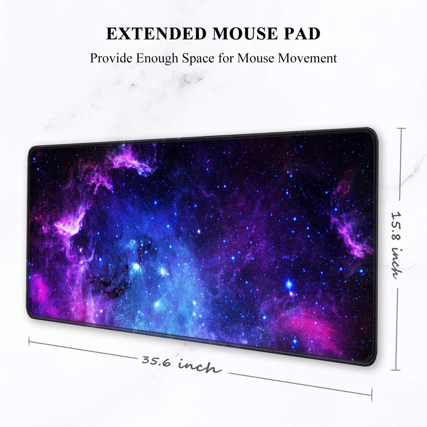 Auhoahsil Large Gaming Mouse Pad, Galaxy Theme XXL 35.4 x 15.7 in Desk Pad Stitched Non-Slip Rubber Long Computer Mousepad Thin Extended Full Size Desk Mat for Desktop, Laptop, Wireless Mice, Purple