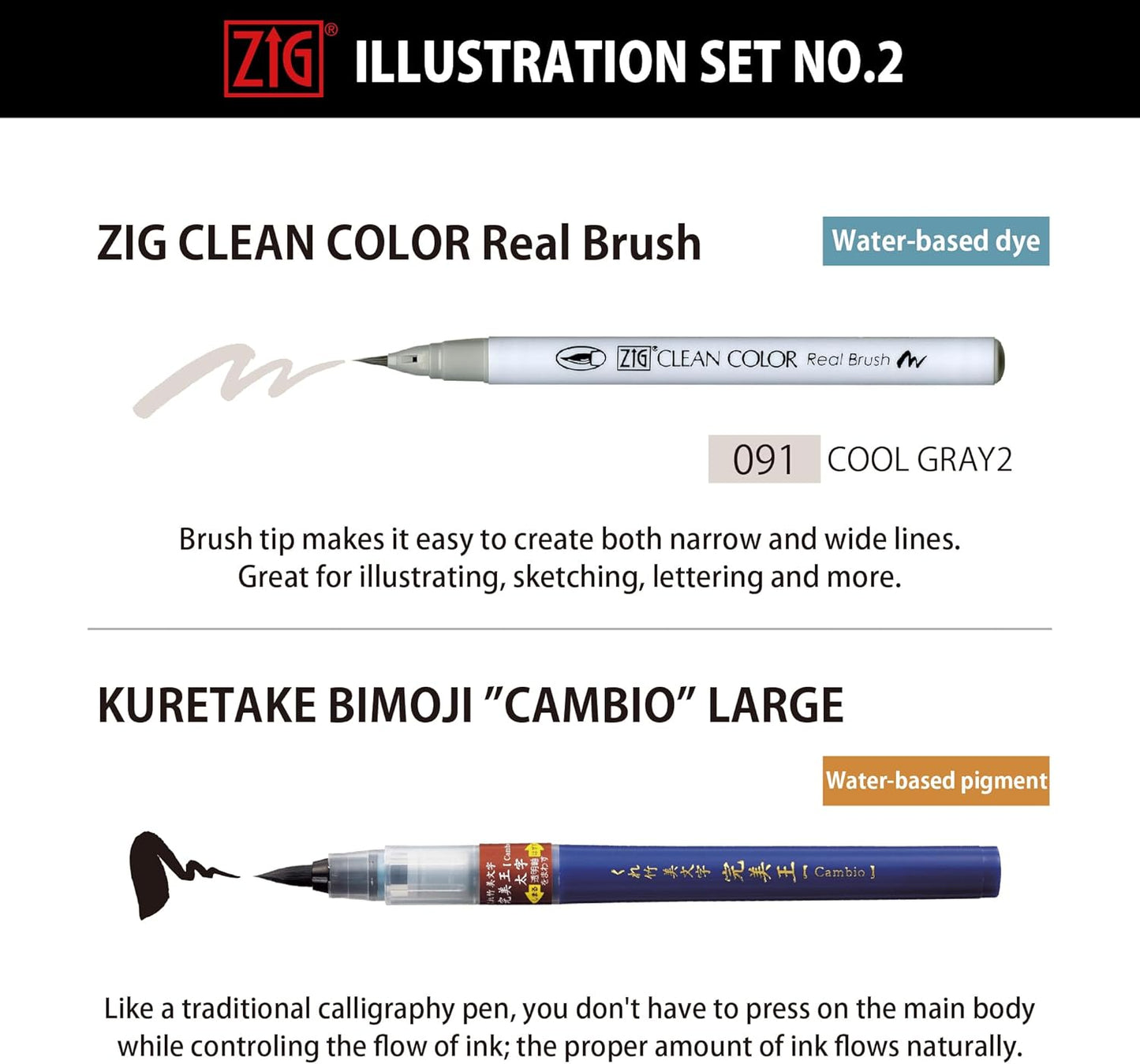 Kuretake Zig Inktober pen set, for Illustration, Manga Drawing, Lettering and Calligraphy, Professional Artist, Made in Japan (Special No.2(5pcs.))