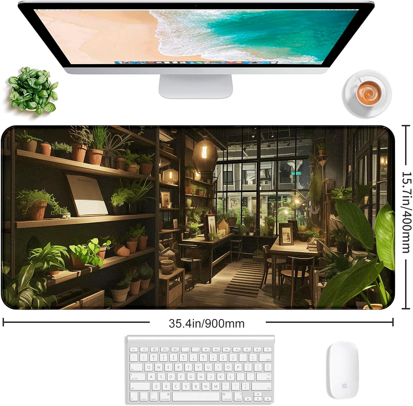Lndoor Green Plant Expansion Desk Mat, Flower Plant Large Gaming Mouse Mat XXL Laptop Mouse Keyboard Mat 35.4 x 15.7-Inch Office Desk Decoration