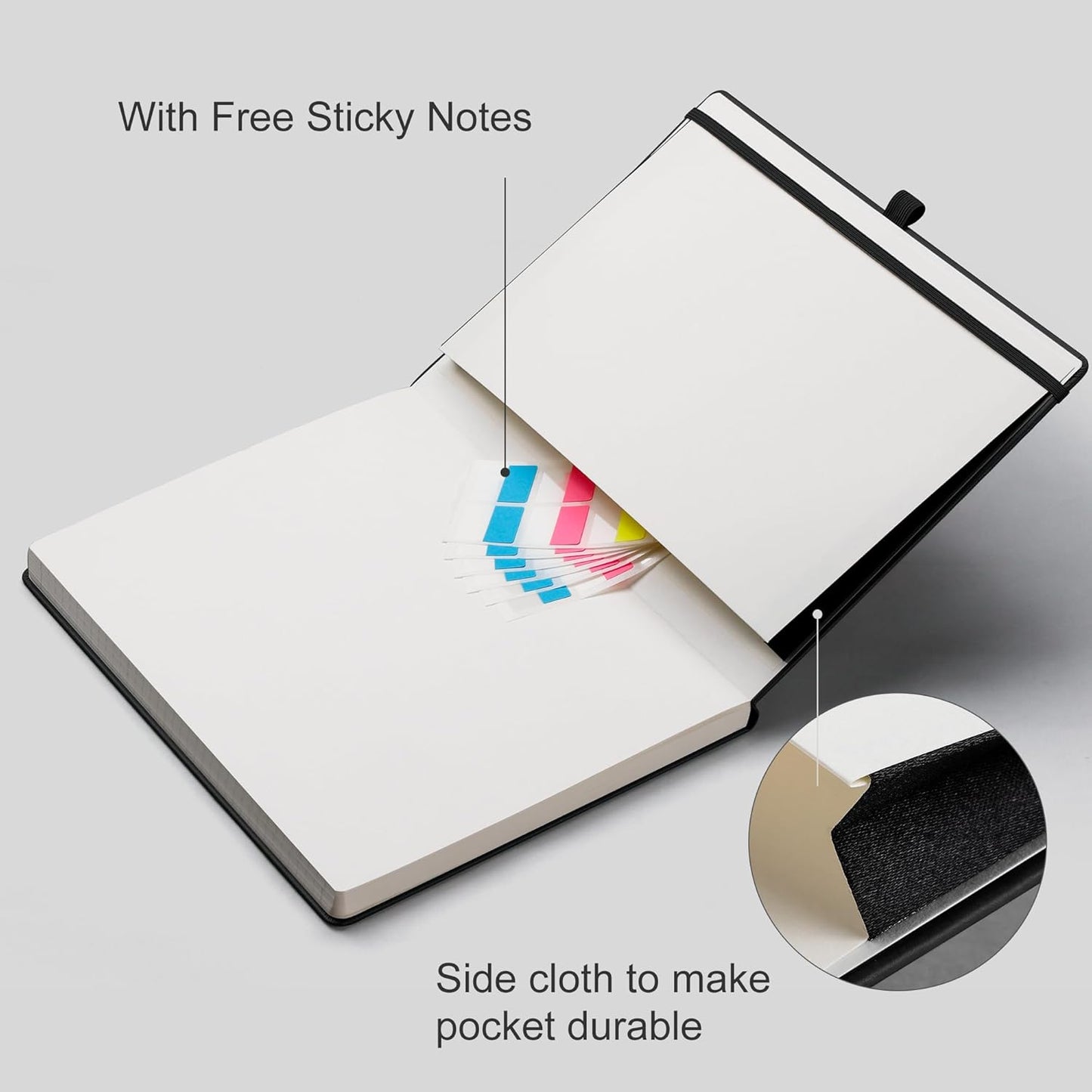 EMSHOI Graph Paper Notebook, 8.5" x 11" Hardcover Leather Journal for Women Men, 192 Pages 100 GSM Grid Paper A4 Large Journals for Writing, Graph Notebook for Work, Graphing, Engineering, Black