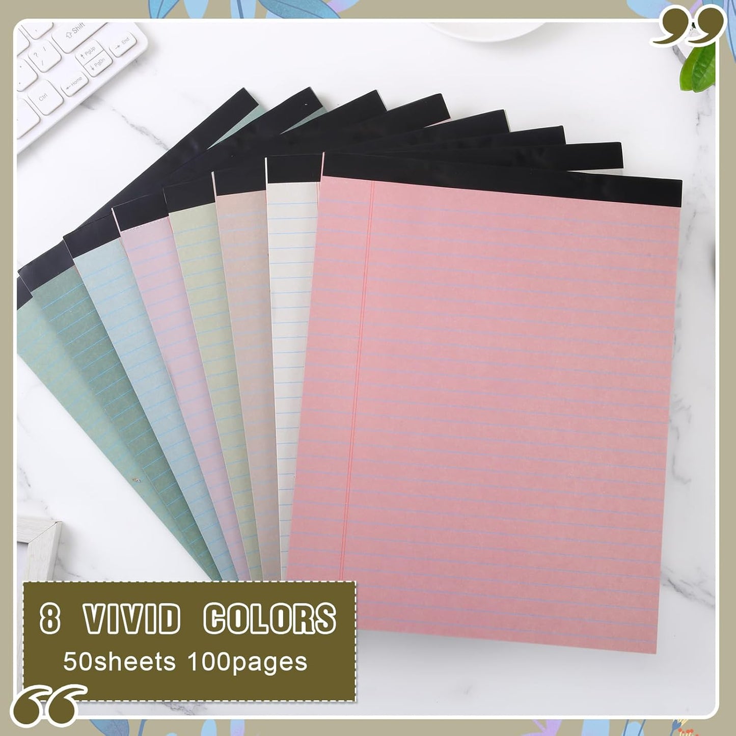Fuutreo 8 Pcs 8.5'' x 11'' Colored Legal Pad Writing Pads Wide Ruled 50 Sheets Per Notepad Perforated Writing Notepad Office Supplies for School College Office Business (Vivid Colors)