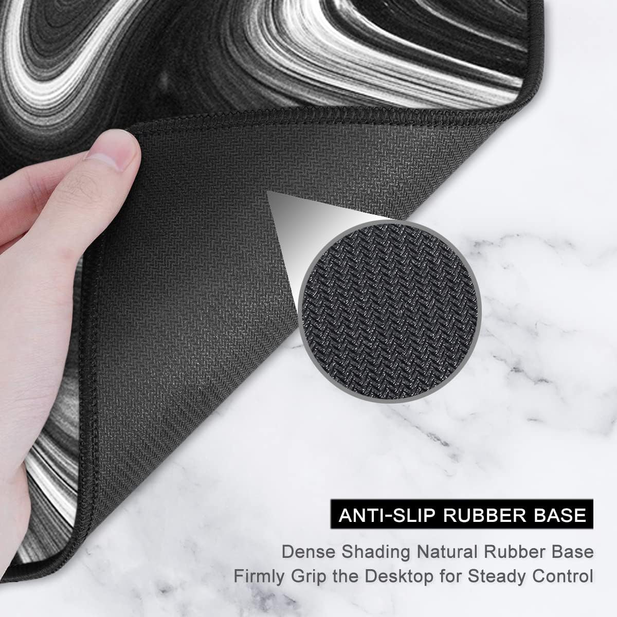 Auhoahsil Large Gaming Mouse Pad, Fluid Art Style XXL 35.4 x 15.7 in Desk Pad Stitched Non-Slip Rubber Long Computer Mousepad Thin Extended Full Size Desk Mat for Desktop Laptop Wireless Mice, Black