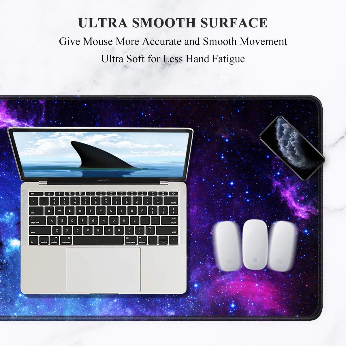 Auhoahsil Large Gaming Mouse Pad, Galaxy Theme XXL 35.4 x 15.7 in Desk Pad Stitched Non-Slip Rubber Long Computer Mousepad Thin Extended Full Size Desk Mat for Desktop, Laptop, Wireless Mice, Purple