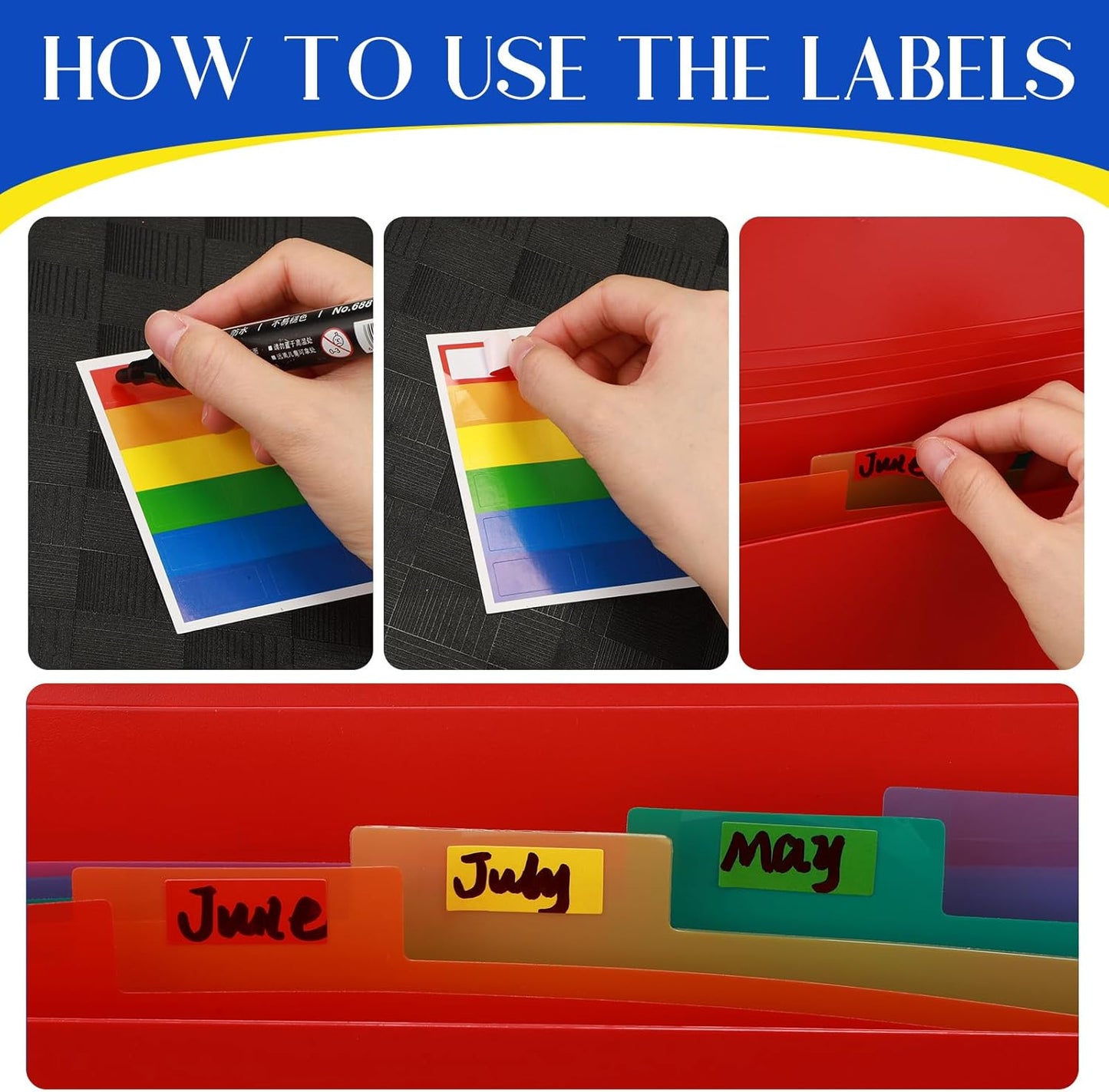 Glenmal 10 Pcs 7 Pocket File Folders File Organizer Expanding Folder with Labels Plastic Expandable Folder Pocket Folder A4 Letter Size Paper Organizer Folder for Office(Red, Black, Blue)