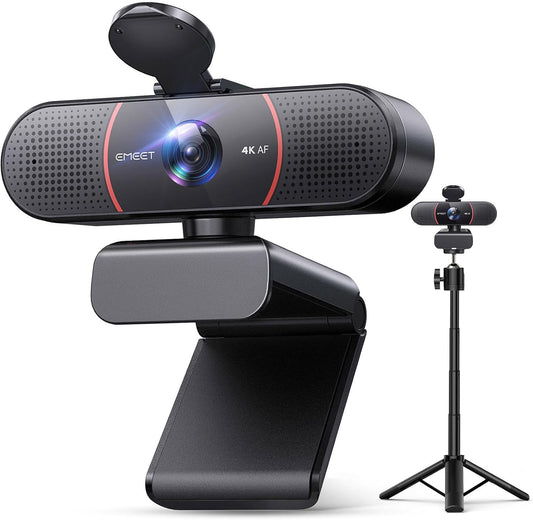 EMEET C960 4K Webcam with Tripod, 4K UHD Sony Sensor, 3 Adjustable Height Mini Tripod w/Privacy Cover, PDAF Auto Focus, Dual Noise-Cancelling Mics, Auto Light Correction, Perfect for Online Meetings