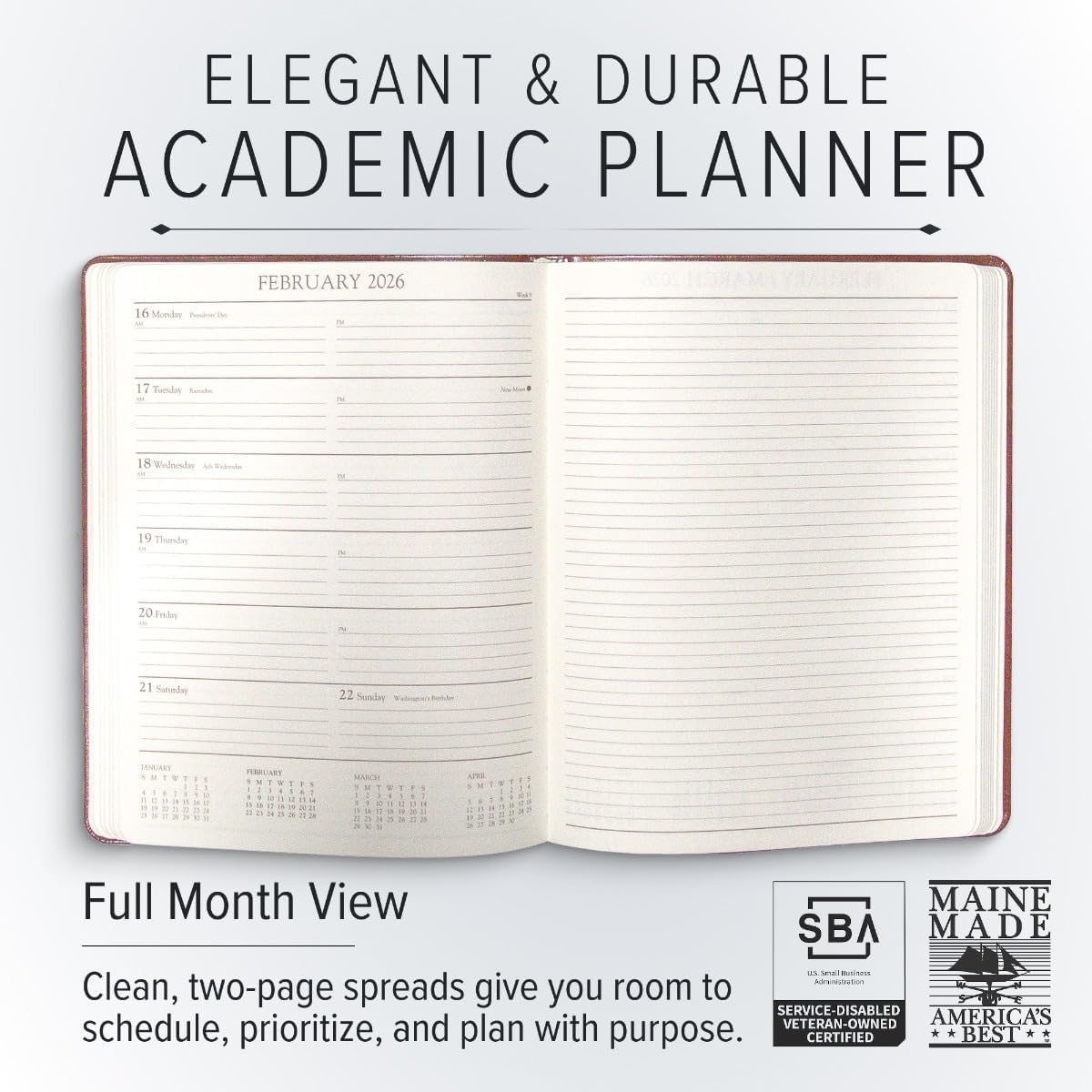 Gallery Leather Academic Planner 2025-2026, Teacher and Student Weekly Monthly Planner, Elegantly Bound Calendar with Gold-Gilded Page Edges, 18 Months - Caribbean Hibiscus - 9x7"