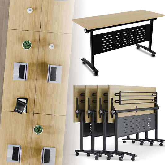 Folding Conference Room Table, Modern Conference Tables with Wheels, Large Rectangular Mobile Training Tables for Office Classroom, Foldable Modular Boardroom Seminar Table Maple (4pack L47.2in)
