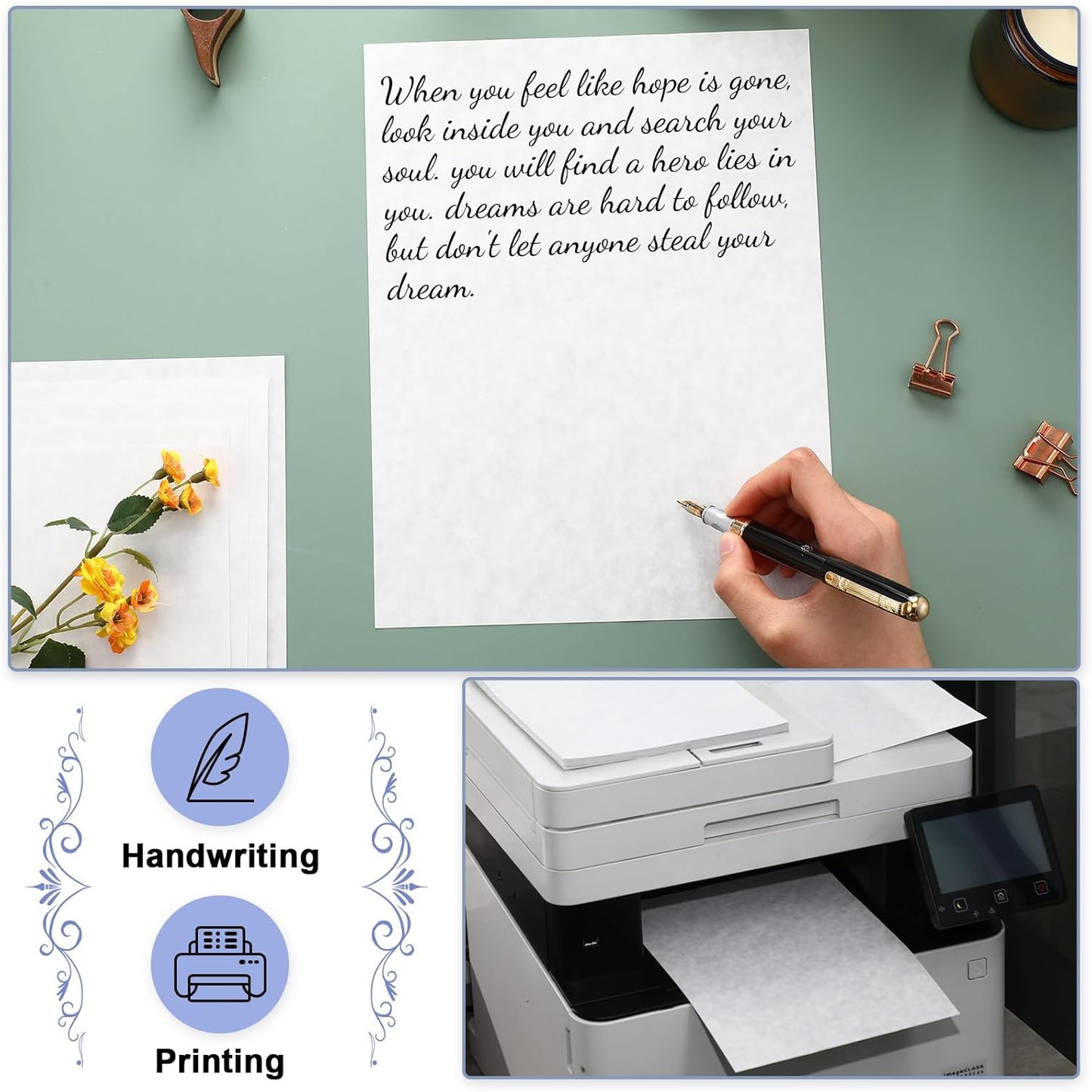 Epakh 150 Pcs Old Age Parchment Paper 8.5 x 11 Inch Standard Letter Vintage Colored Old Parchment Semblance Double Side Printing Paper (Blue)