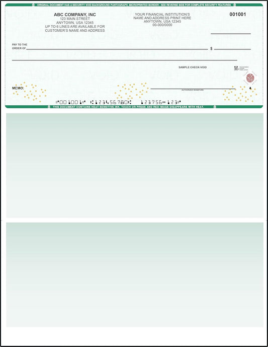 Green High Security Checks on Top Compatible w/QB accounting software - Custom Computer Checks on Top (5000)
