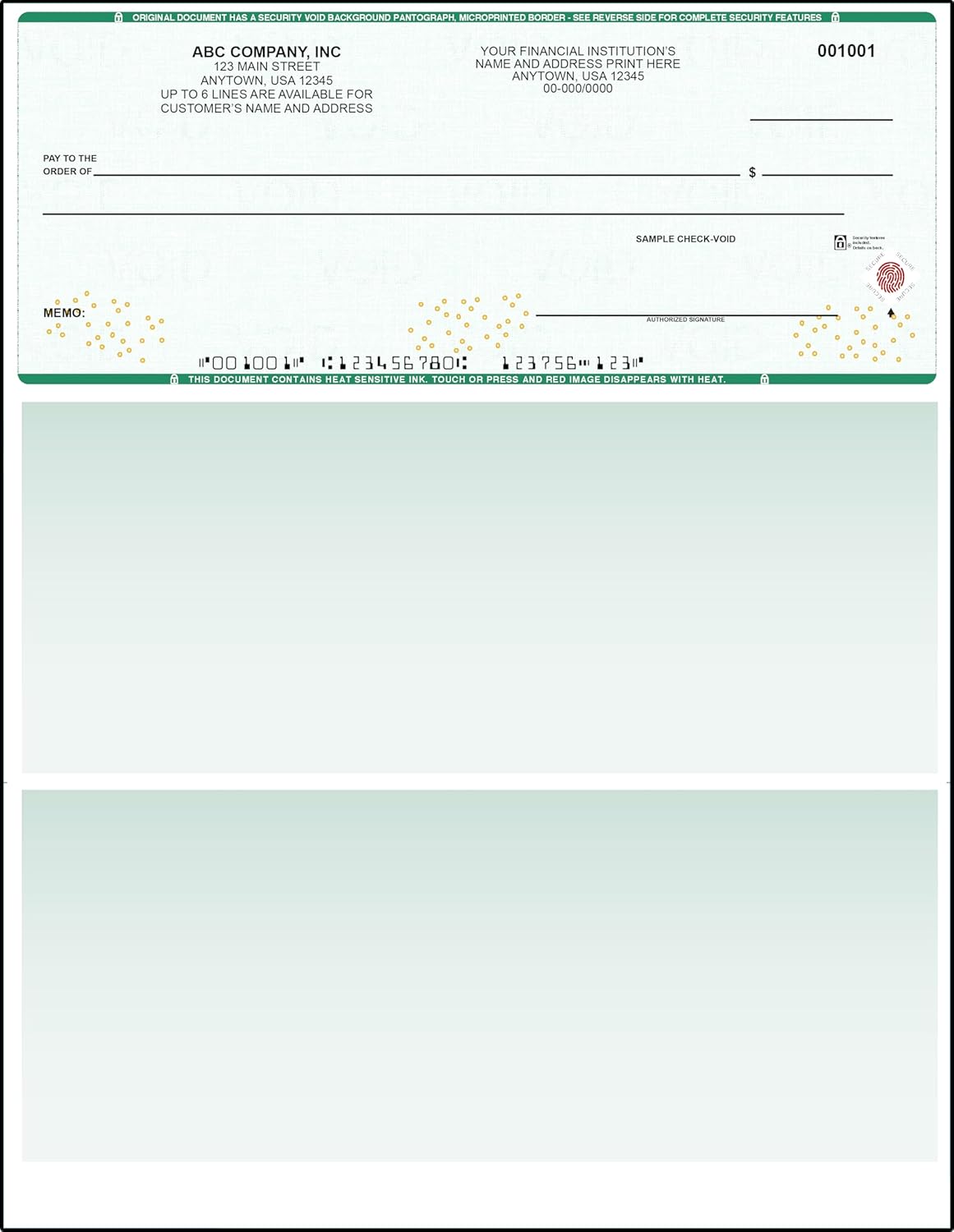 Green High Security Checks on Top Compatible w/QB accounting software - Custom Computer Checks on Top (100)