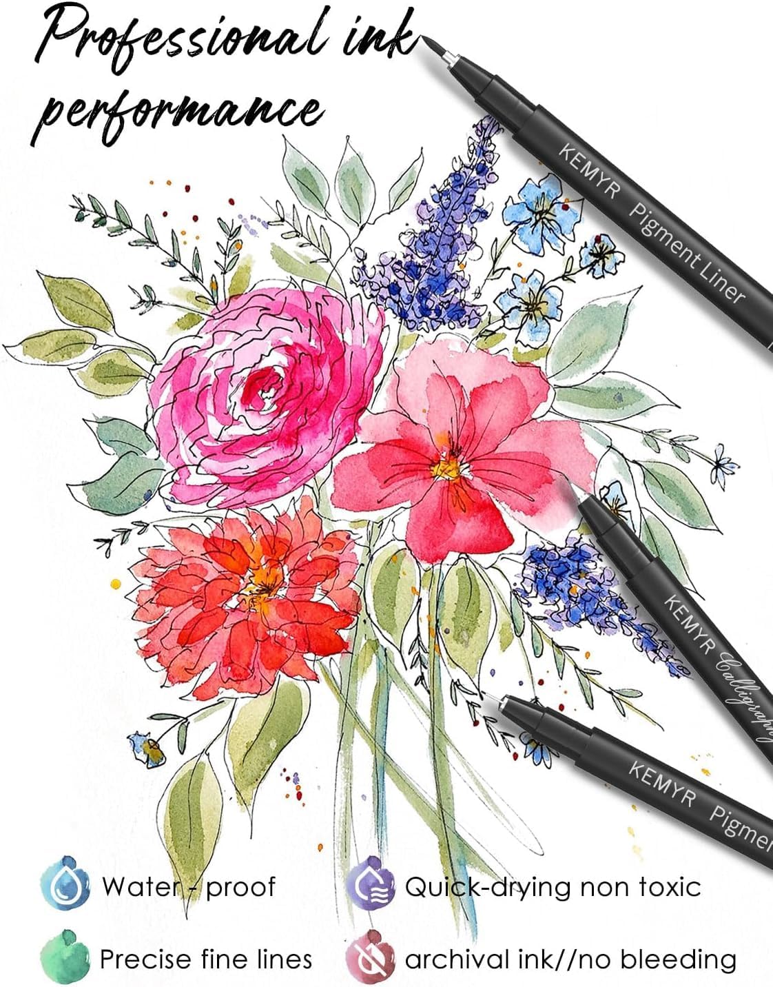 4 Micro Fine liner Drawing Art Pens Calligraphy Pens: 0.03mm Size Black Art supplies Waterproof Archival Black Ink Markers For Artists,Use for Professional Watercolor,Sketching