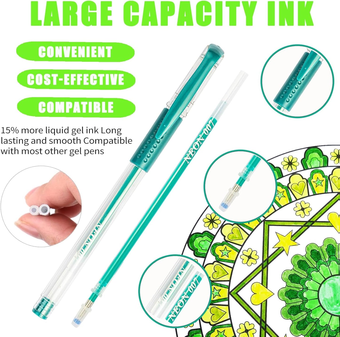 90 Pack Green Tone Gel Pens, 30 Green Tone Gel Pens with 60 Refills,40% More Ink Colored Gel Pens for Adults Coloring Books Drawing Doodling Scrapbook Journaling