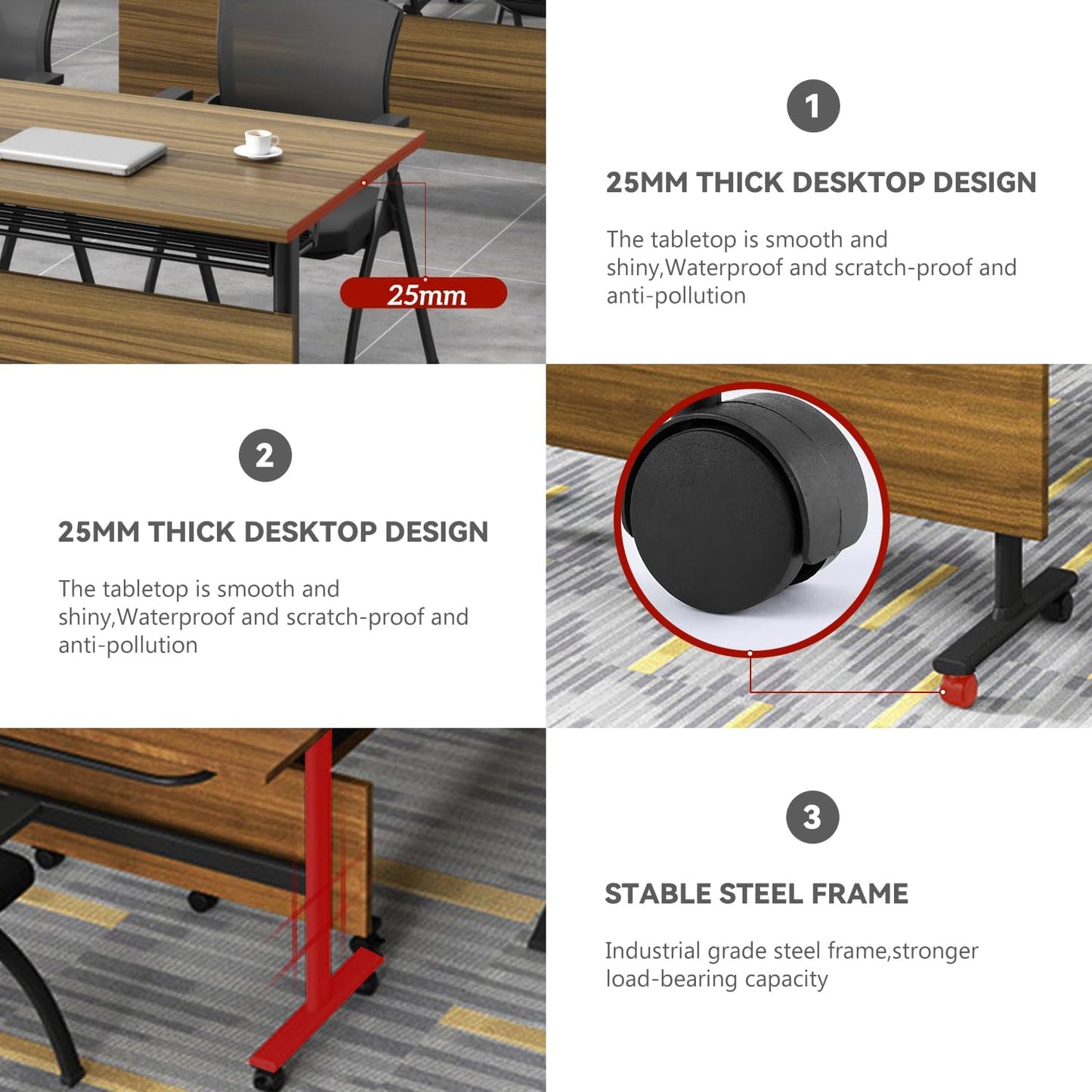 Folding Conference Table,Mobile Conference Room Tables Rolling Meeting Table with Caster Wheels,Flip Top Mobile Training Table,Foldable Rectangle Seminar Tables for Office,Classr (8pack, 61in)