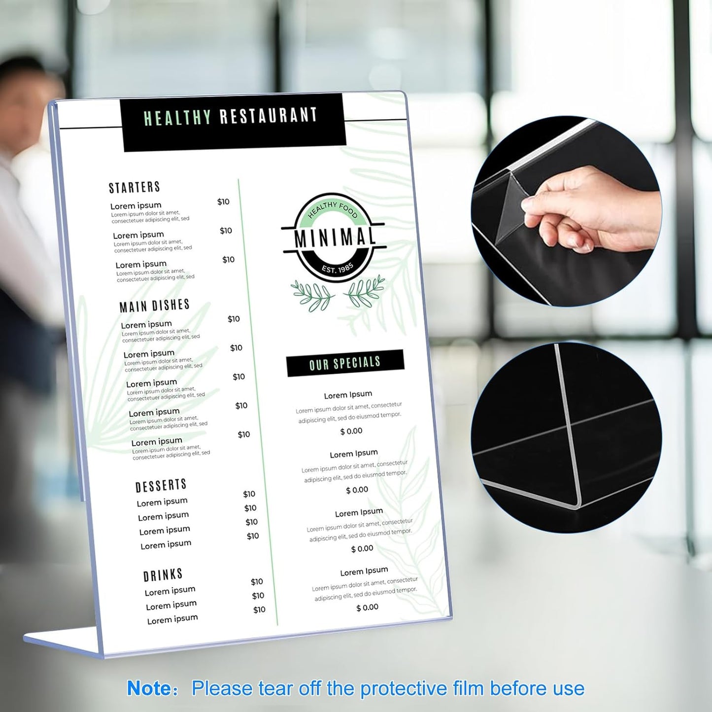 12 Pack Slanted Back Acrylic Sign Holders 5x7 for Business & Store, Tabletop Vertical Sign Holder with Anti-Slip Pads Clear Display Stand, for Menus Flyer Documents Office Restaurants Party Decoration