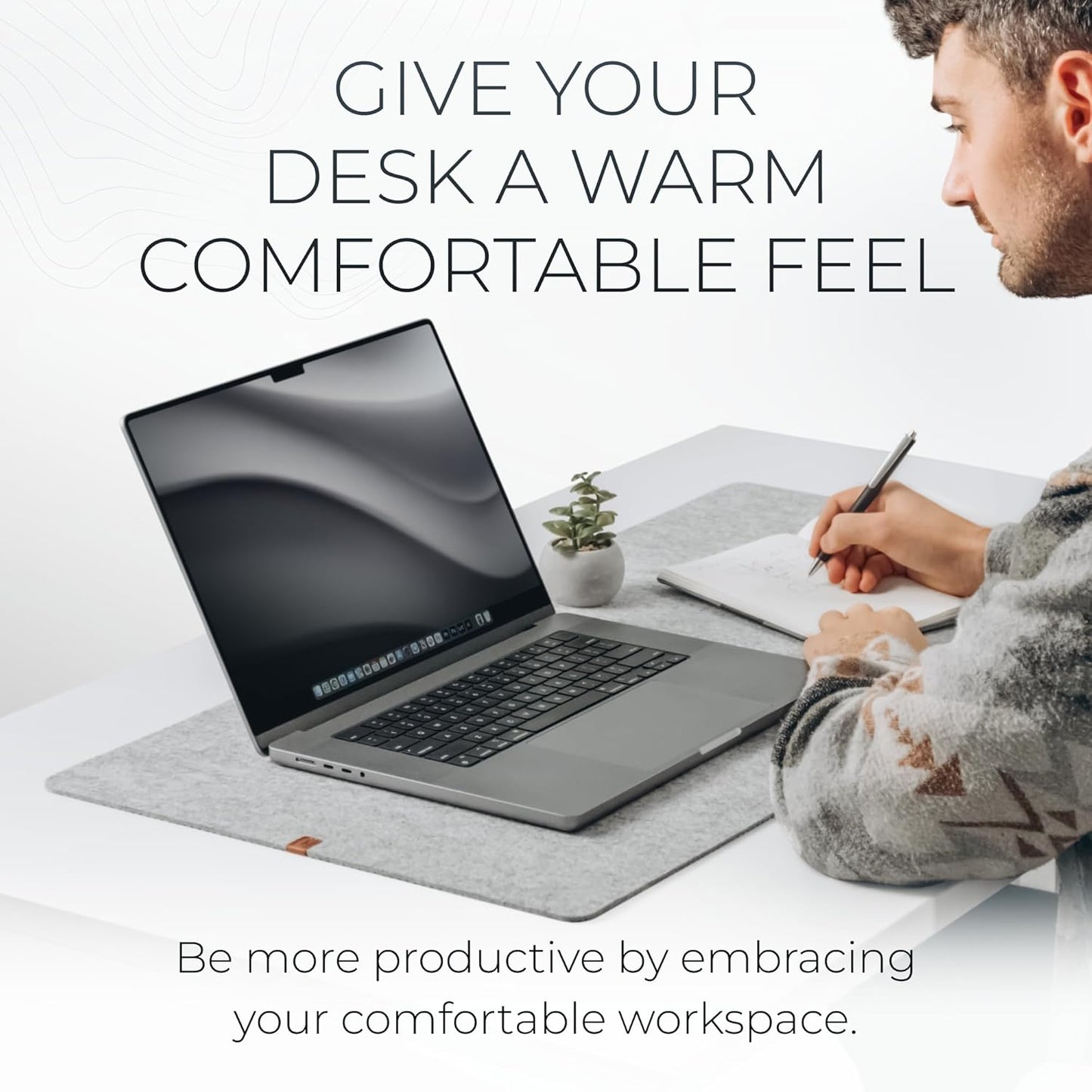 Nordik Large Felt Desk Mat - Marle - 35 x 17 inch - Full Desk Keyboard Mat - Keyboard and Mouse Pad - Large Desktop Felt Pad