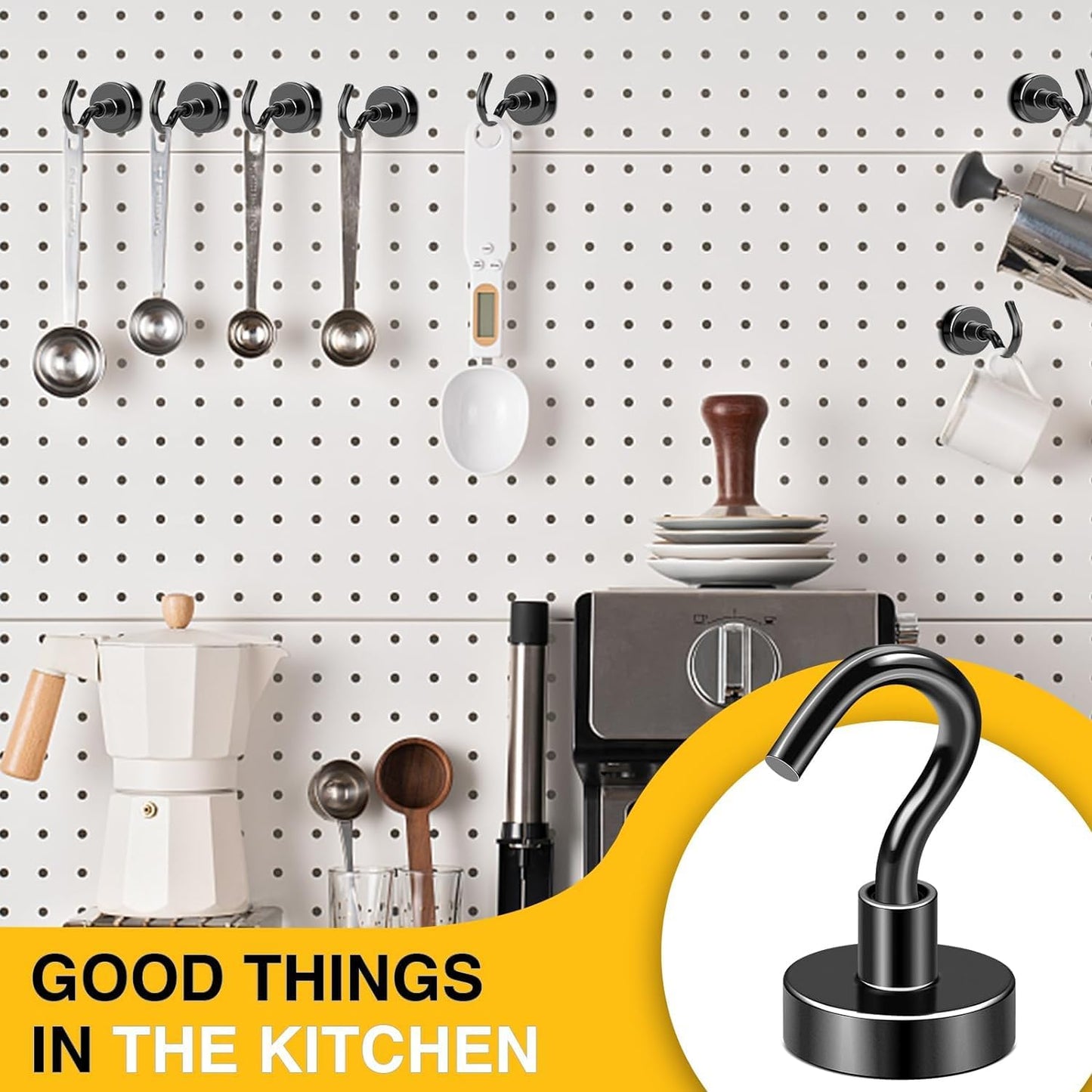 DIYMAG Black Magnetic Hooks, 80 LB Heavy Duty Strong Magnets with Hook, Rare Earth Neodymium Magnetism for Cruise Cabins Cruise Ship Essentials 12 Packs