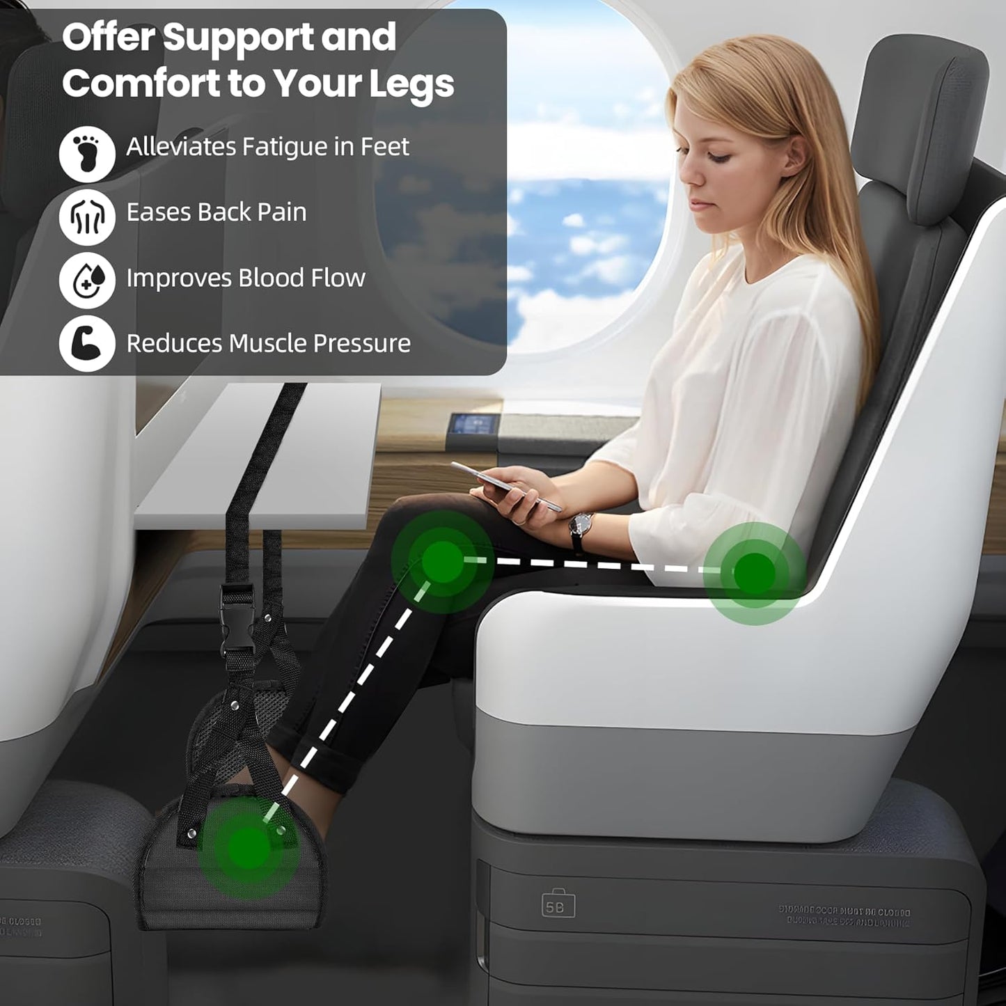 Foot Hammock for Plane Travel - Travel Essentials for Flying, Airplane Foot Hammock，Airplane Footrest for Under Desk at Work, Comfortable Footrest for Relaxation & Leg Support on Long Flights