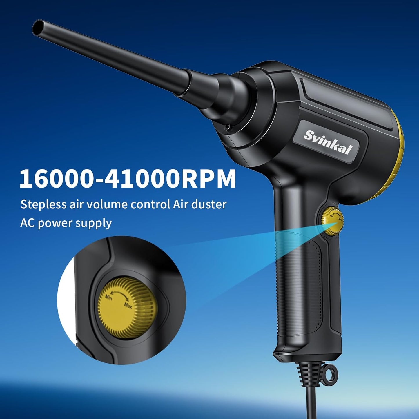 Electric Air Duster, 500W High Power with 40000RPM, Stepless Speed, 6oz Blowing Power, Ideal Canned Air Replacement for Cleaning Keyboards, Electronics, PC, and More (Blue)