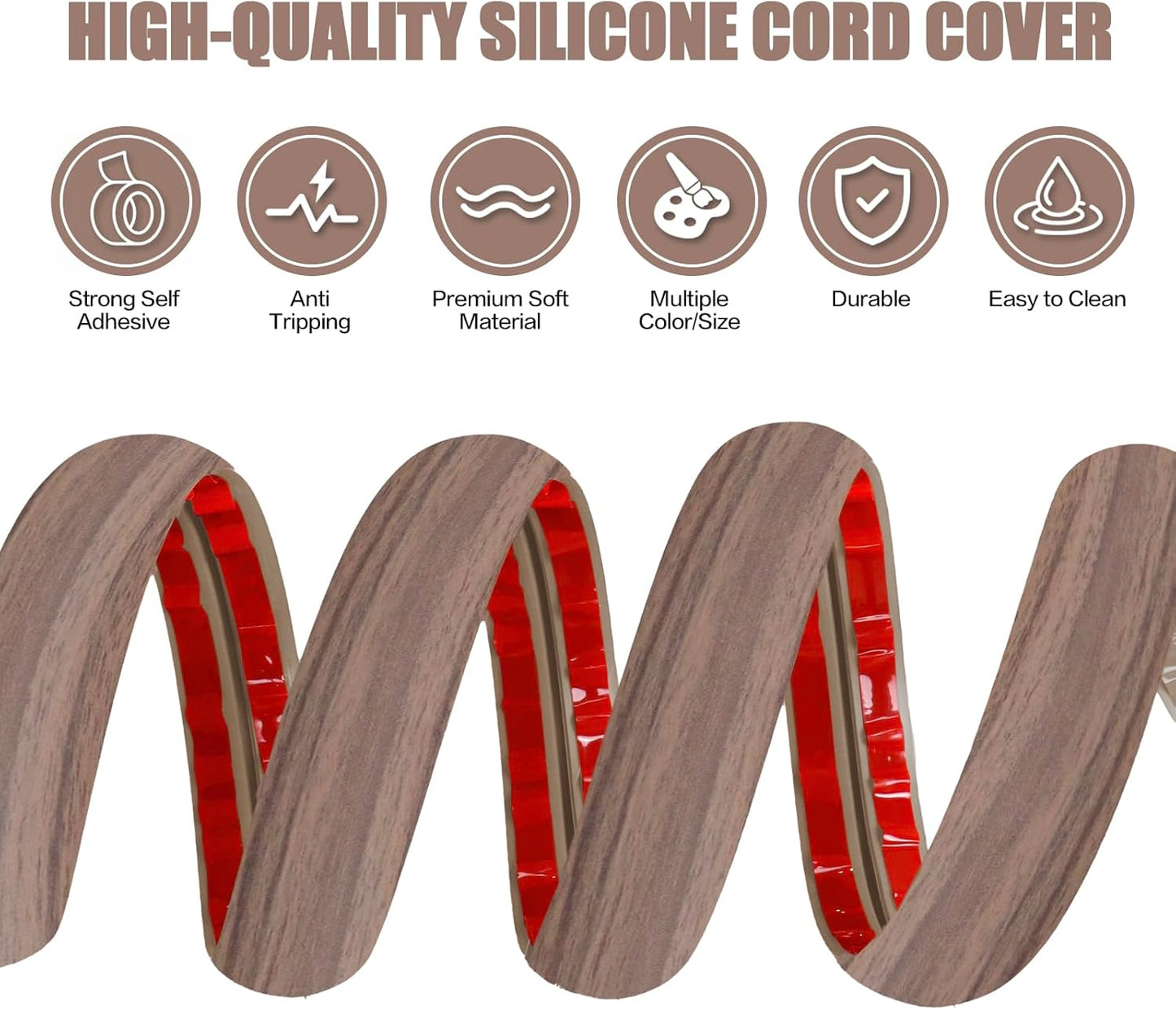 Floor Cord Cover Self Adhesive Cord Hider,10FT Cable Management, Extension Strip Protector for Wires, Prevent Cable Trips for Offices, Gyms, Exhibitions Cavity:0.39"(W) x 0.27"(H) Wood Walnut