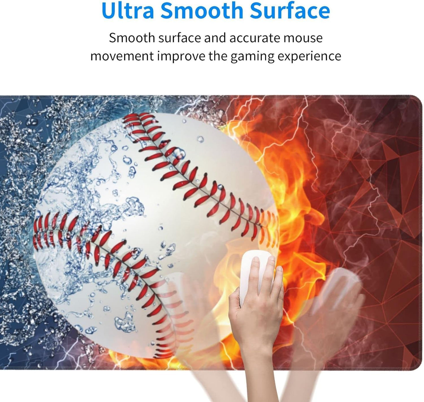 Sports-Themed Extended Large Gaming Mouse Pad with Baseball Pattern for Teens Boys Men, 29.5 x 15.8 inch Extra Large Mousepad Non-Slip Rubber Base Keyboard Desk Mat for Computer Laptop