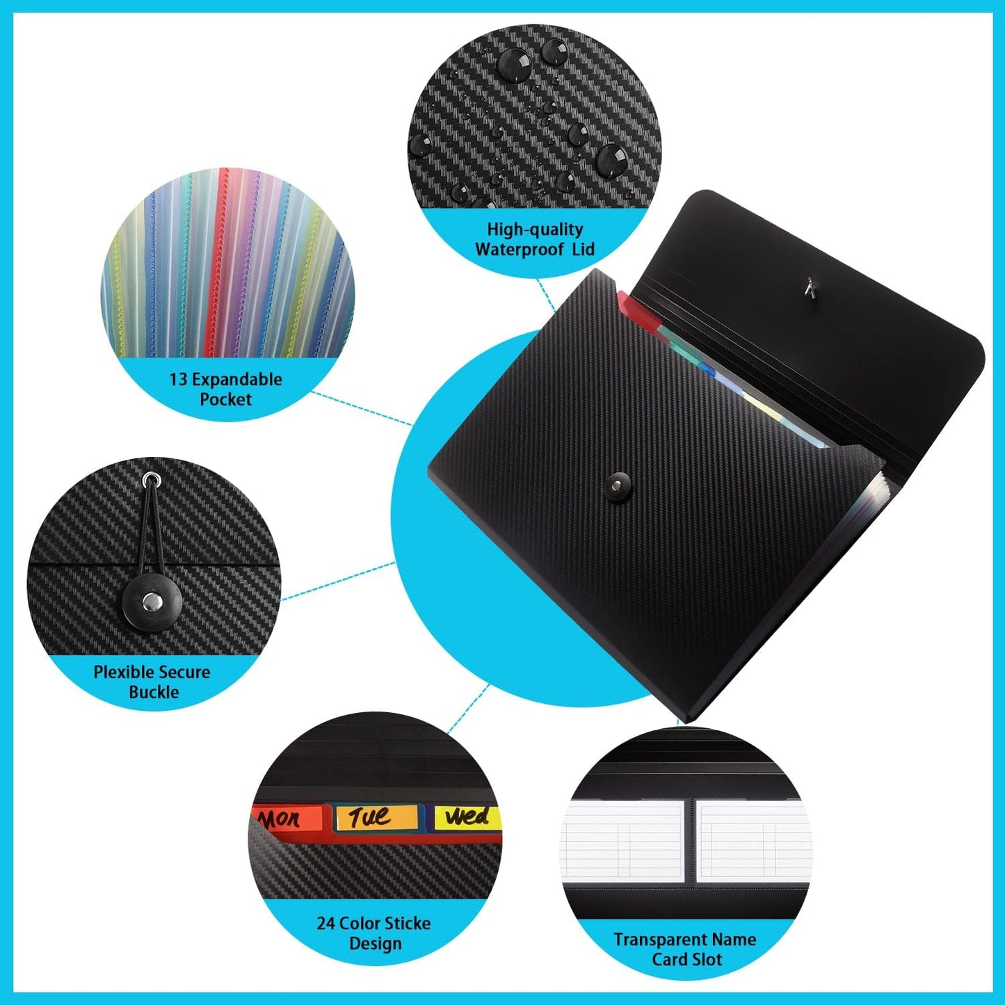 Expanding File Folder, 13 Pockets, Grey, Polypropylene