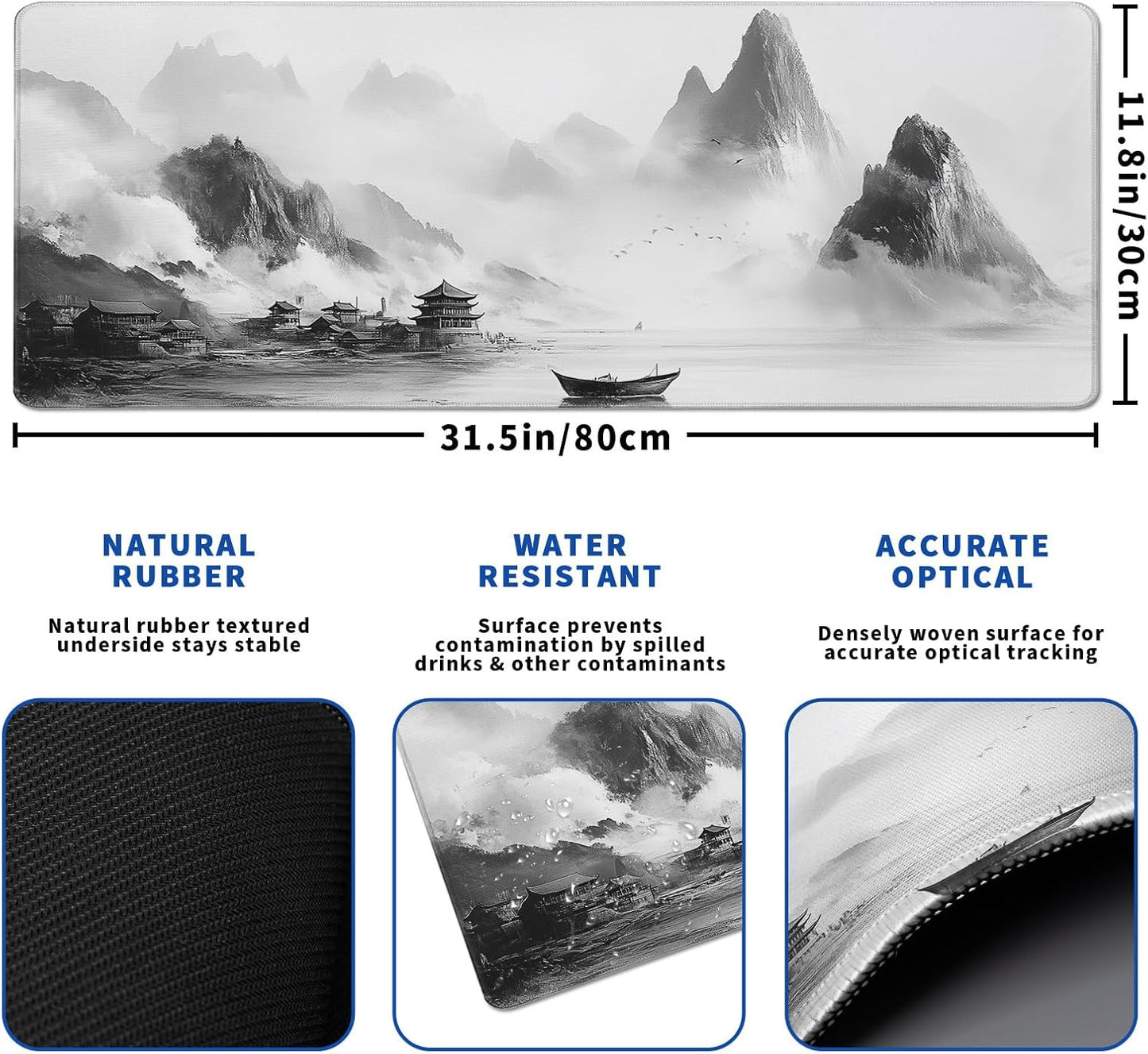 Landscape Mouse Pad Abstract Big Mouse Pad 31.5x11.8 Inch Landscape Texture Non-Slip Rubber Base Large Mousepad Stitched Edges Keyboard Mouse Mat Desk Pad for Office and Home