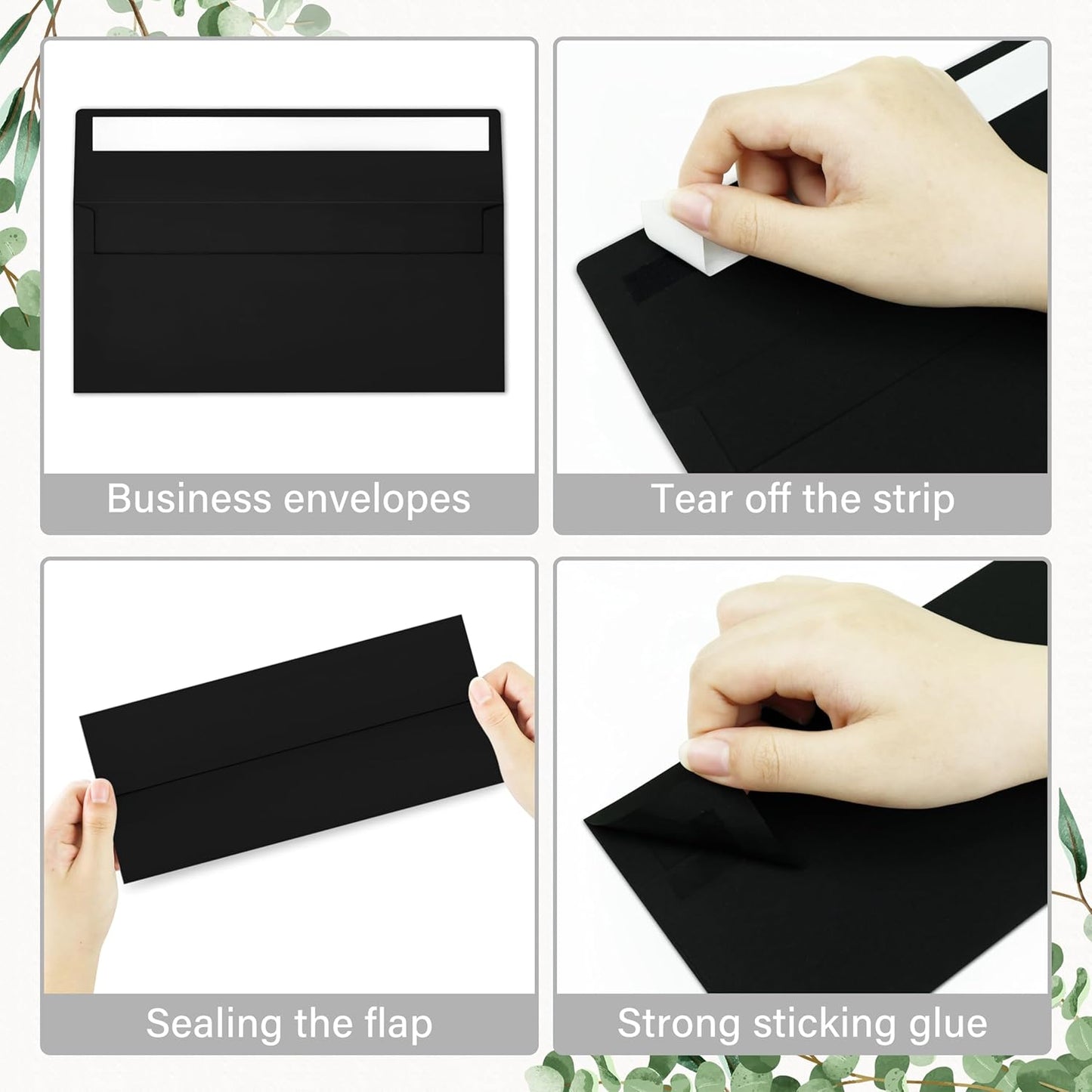 100 Pack #10 Business Envelopes, Self Seal Standard Black Envelopes for Secure Business & Legal Mailing, Office, Checks, Letter, Invoices, 4 1/8 x 9 1/2 Inches