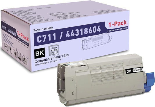 1 Pack Black 44318604 Compatible C711 Toner Cartridge, Replacement for OKI C711 (44318604) - Compatible with: C711 C710 C710N C711DN C711N Printer | Up to 12,000 Pages 1 Each