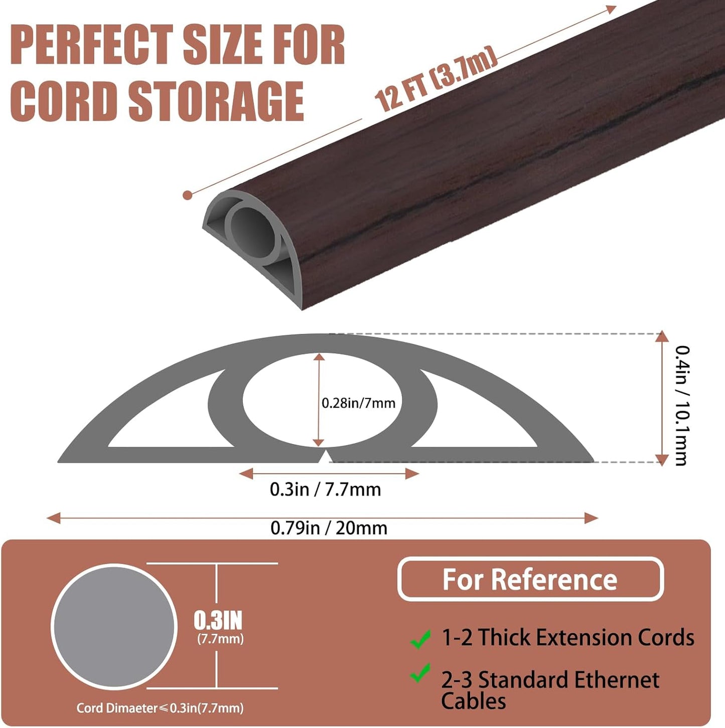 Floor Cord Covers for Wires 12FT Cable Hider Wire Cover Self Adhesive Cord Hider Floor for Offices, Homes, Workshops, Warehouses Cable Cavity 0.3" W x 0.3" H