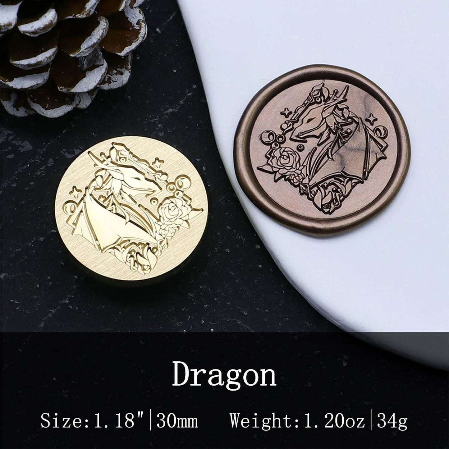 Dragon Wax Seal Stamp - 1.18 inch / 30mm Rose Vintage Removable Brass Stamp Head with Handle for Wedding Invitations Envelopes Valentine's Day Gift Wrap