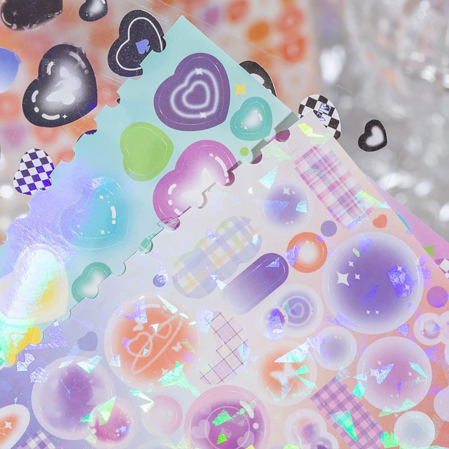 Doraking 50 Sheets Sticker Book, Self Adhesive Laser Love Cute Stickers for Arts Craft Greeting Cards Scrapbook Home Decoration DIY Deco Stickers(B)