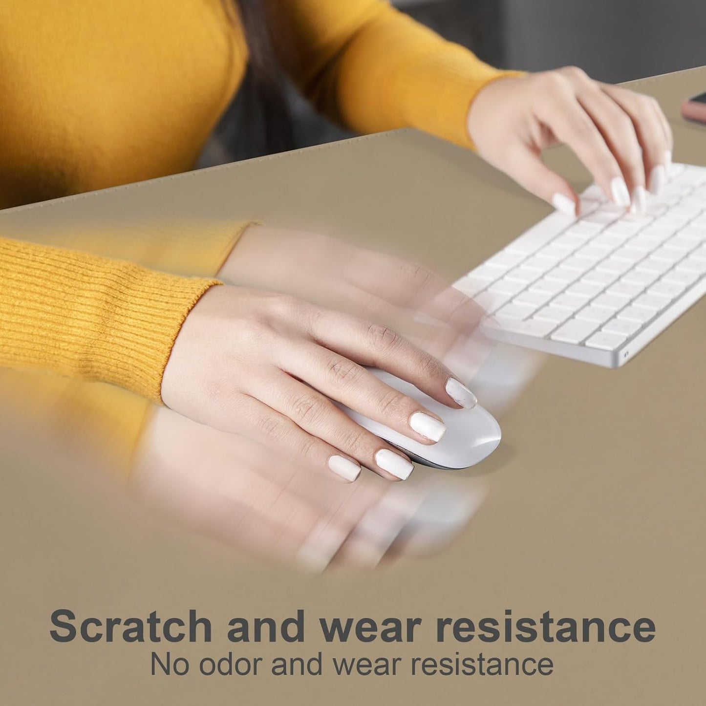 DAWNTREES Desk Mat Protector,PU Leather Desk Pad,Non Slip, Large Mouse Pad and Keyboard Mat, Waterproof Writing Pad for Office and Home (Beige,35.5''x16.9'')