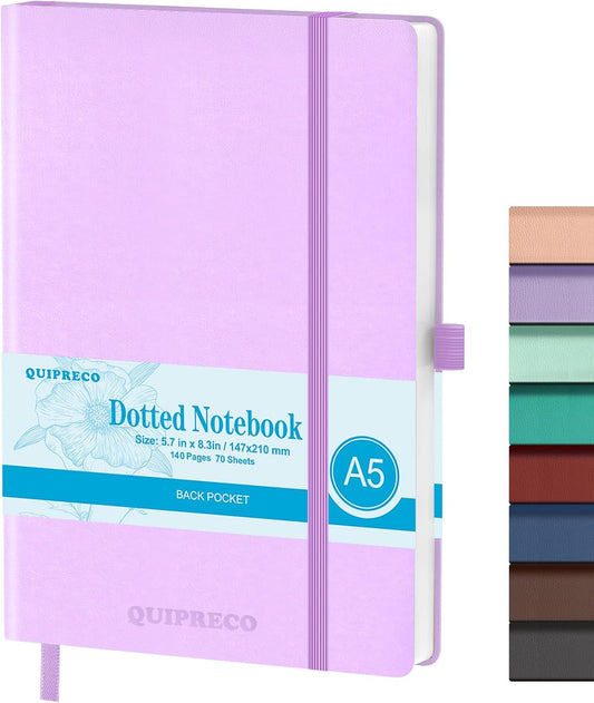 Hardcover Lined Bullet Dotted Journal Notebook, A5 140 192 Pages 100 120Gsm Paper College ruled for School,Work,Travel,and Daily Planning，5.7''*8.3'' (1, Lavender, A5 Dotted)