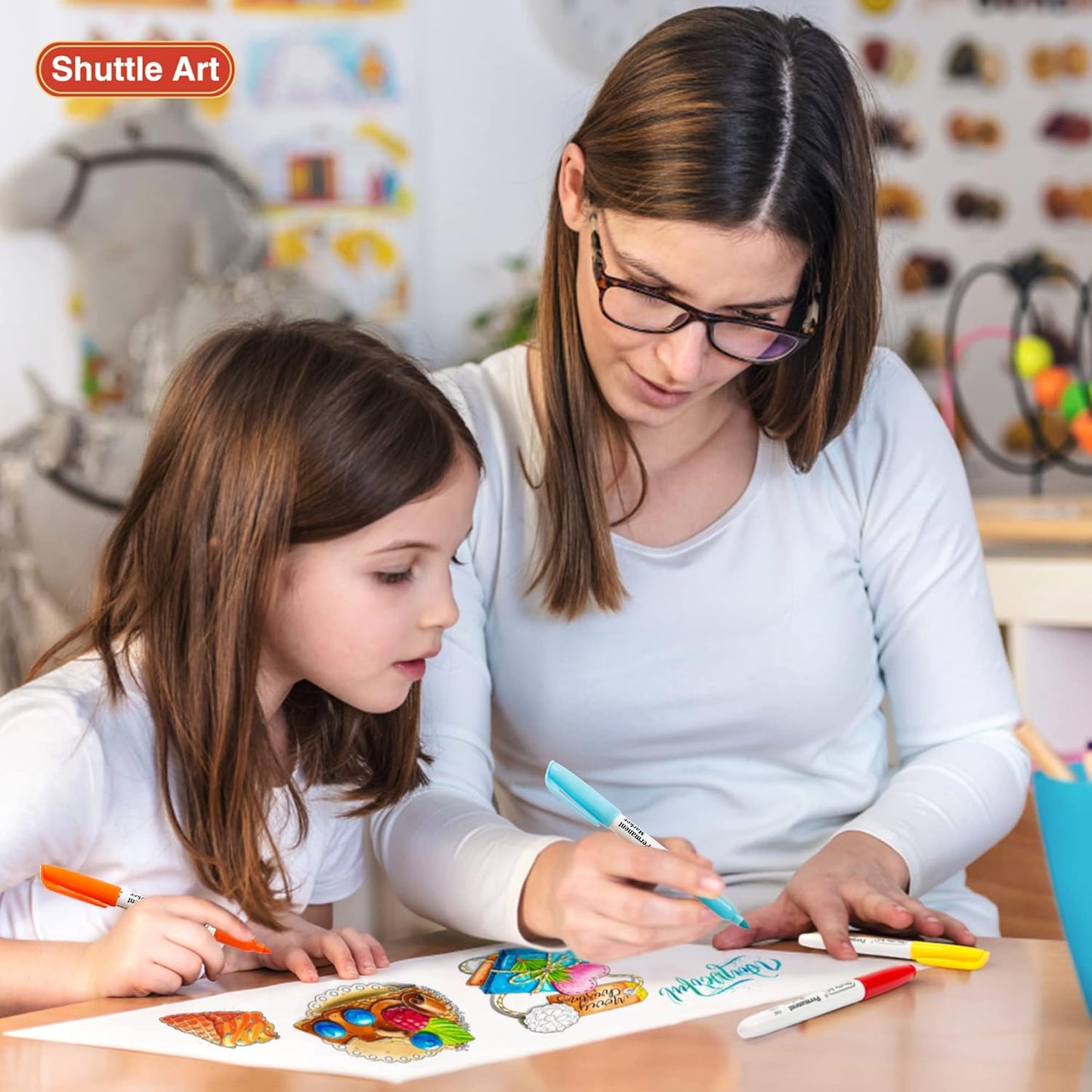 Shuttle Art 48 Colors Permanent Markers, Fine Point, Assorted Colors, Works on Plastic,Wood,Stone,Metal and Glass for Doodling, Coloring, Marking