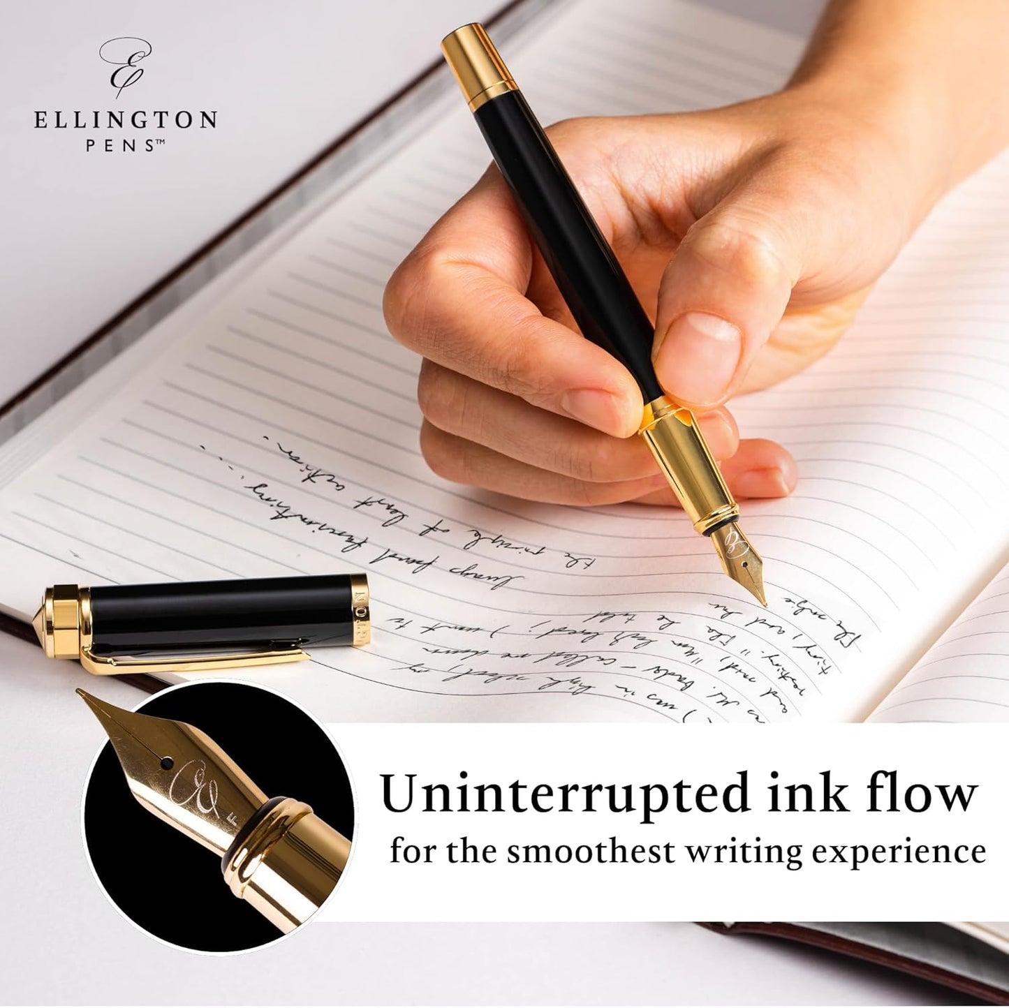 Luxury Fountain Pen Set- Fountain Pens for Writing - Smooth Medium Nib - Includes Refillable Ink Converter, 3 Ink Cartridges [Black & Blue], Gift Box - Elegant Calligraphy