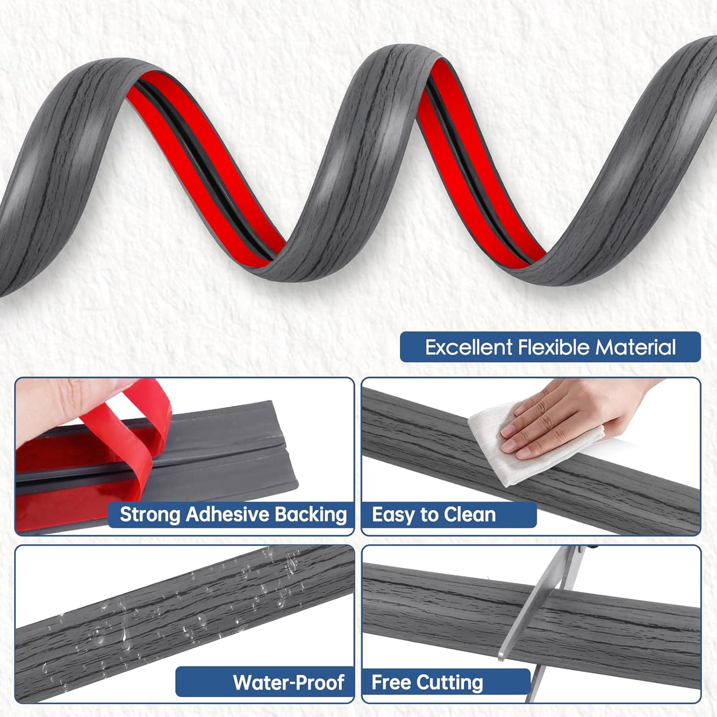 Floor Cord Cover for Wires on Floor Self Adhesive Cord Hider Floor Cable Management Wire Covers for Cords Protector Prevent Cable Trips Cord Cavity W 0.59" x H 0.31", Deep Gray Wood, 3.3Ft