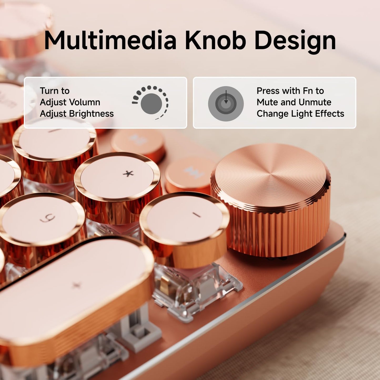 EWEADN Typewriter Style Mechanical Gaming Keyboard, Wired Mechanical Keyboards,104 Keys Backlit LED Keyboards, Media Control Knob, Wired Computer Keyboard Pink Switch for Windows/Mac/PC-Pink