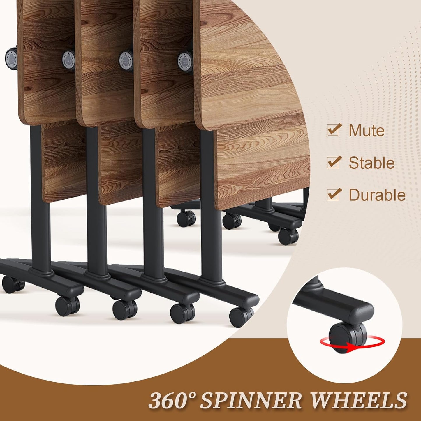 Folding Conference Room Table, Modern Conference Tables with Silent Wheels, Large Rectangular Mobile Training Tables for Office Classroom, Foldable Modular Boardroom Seminar Table (8pack L63in)