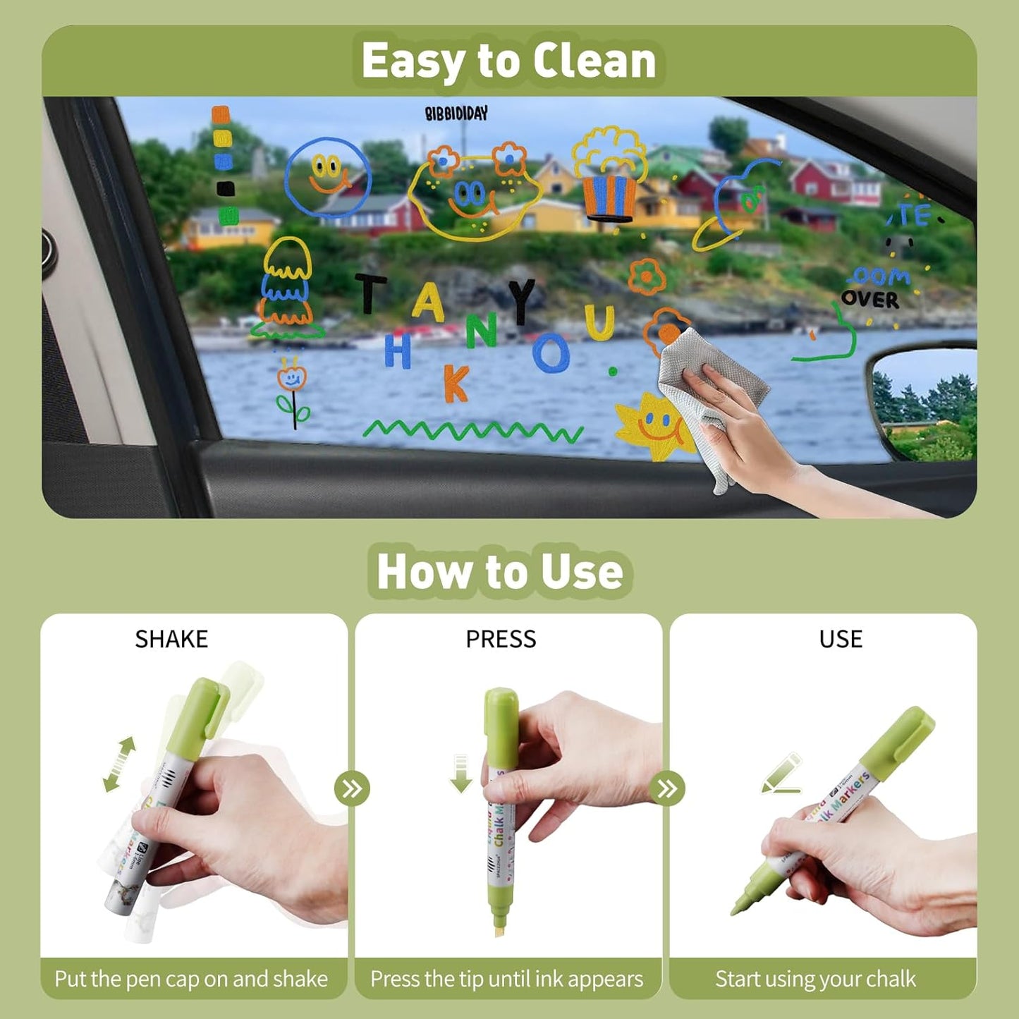 Chalk Markers for Blackboard 8 Macaron Colors, 6mm Reversible Bullet & Chisel Tips, Chalk Pens Wet & Dry Erasable Markers for Whiteboard, Chalkboard, Calendar, Windows, Glass, Signs