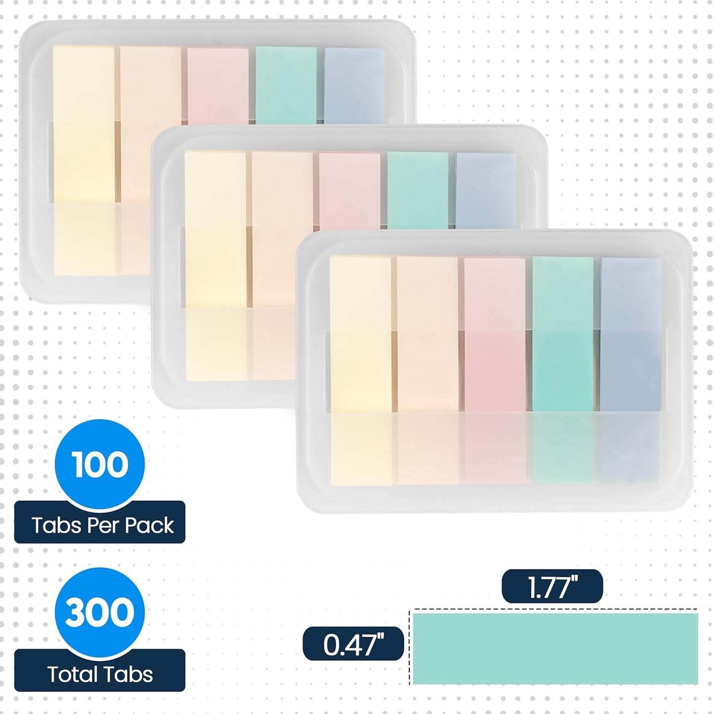 Essex Wares - 300 Pieces - Transparent Sticky Notes Tabs with Case - 5 Muted Colors - 3 Cases - 1.8" x 0.4" - 60 Pieces Each Color - Pop Up Index Tabs - Book Flags for Annotating - Book Sticky Tab