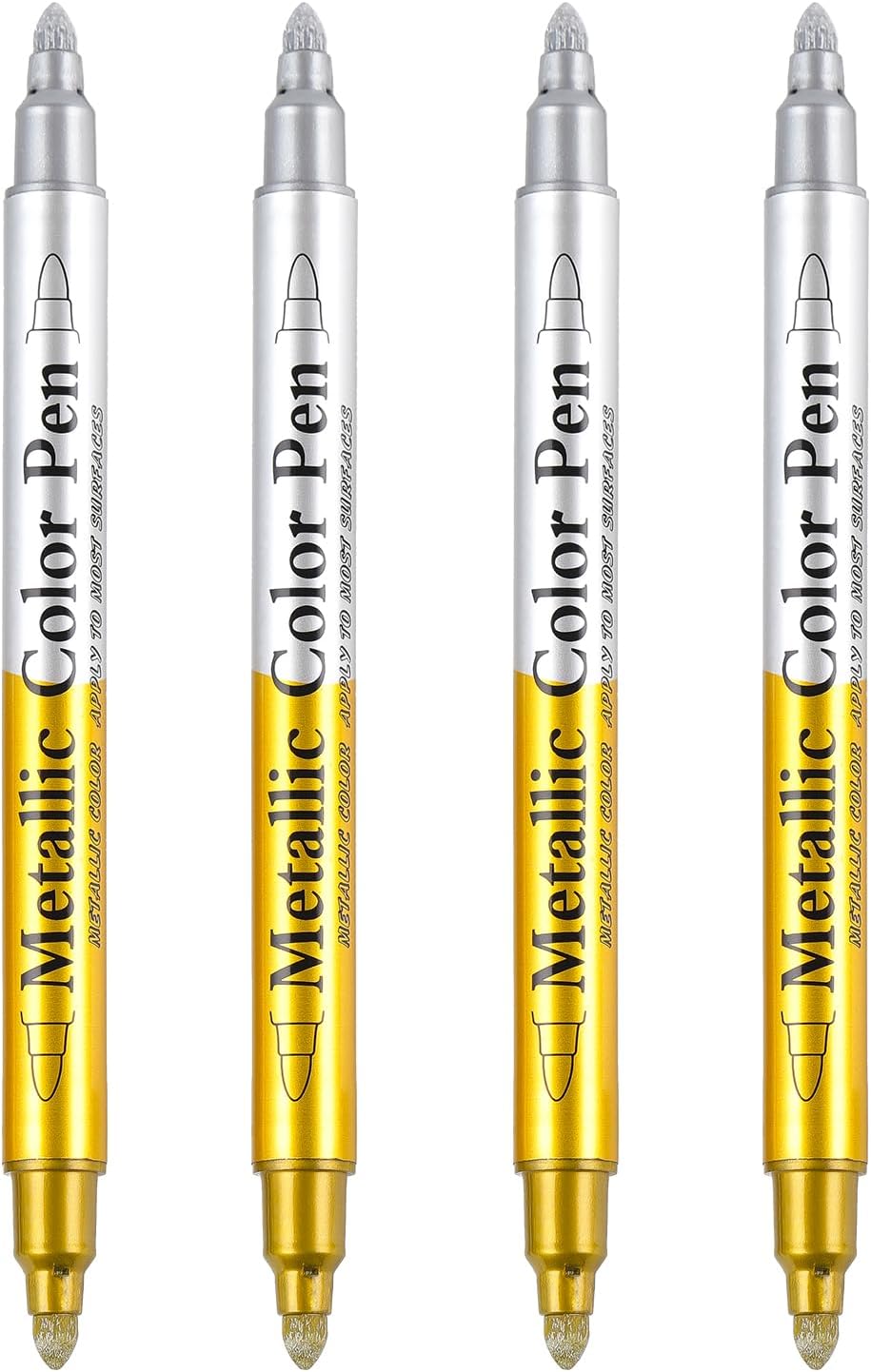 Dyvicl Metallic Marker Pens Dual Tip, Permanent Metallic Silver and Gold Paint Pens for Black Paper, Wine Glass, Rock Painting, Christmas Card Making, Scrapbook, DIY Art Crafts, Set of 4